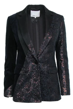 3.1 Phillip Lim - Navy & Gold Jacquard & Corduroy Blazer Sz 0