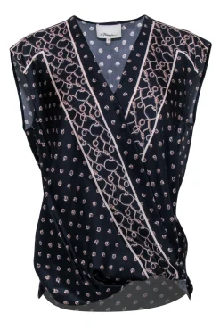 3.1 Phillip Lim - Navy Silk Crossover Tank w/ Chainlink Print Sz 4