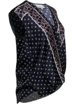 3.1 Phillip Lim - Navy Silk Crossover Tank w/ Chainlink Print Sz 4