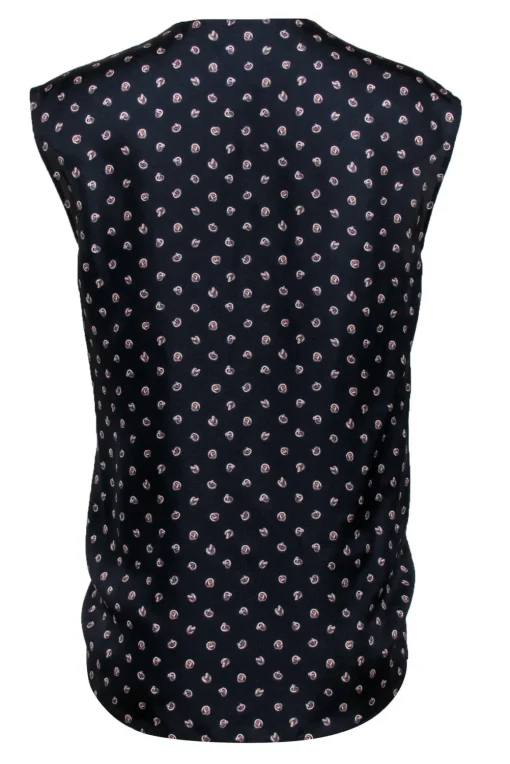 3.1 Phillip Lim - Navy Silk Crossover Tank w/ Chainlink Print Sz 4