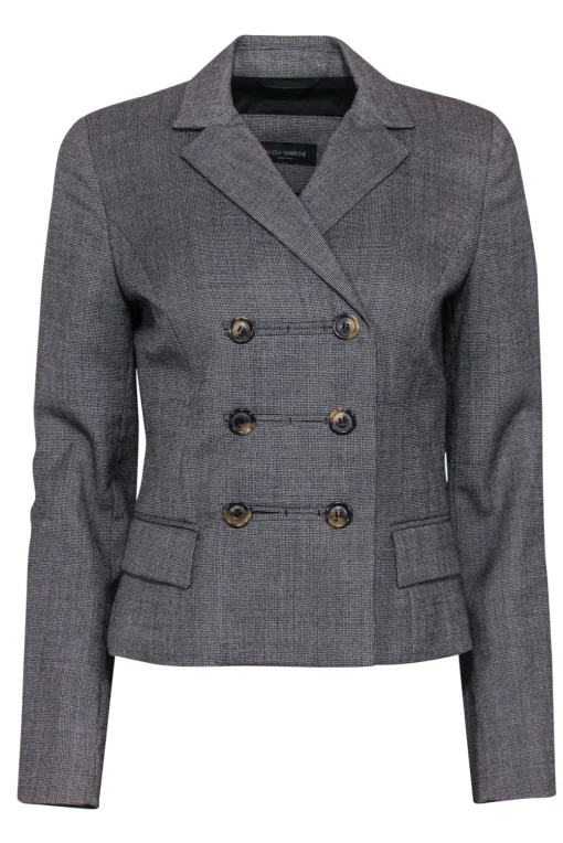 Piazza Sempione - Black Houndstooth Wool Double Breasted Blazer Sz 6