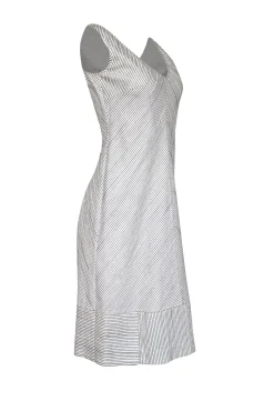 Piazza Sempione - White w/ Black Stripes Sleeveless Midi Dress Sz 8
