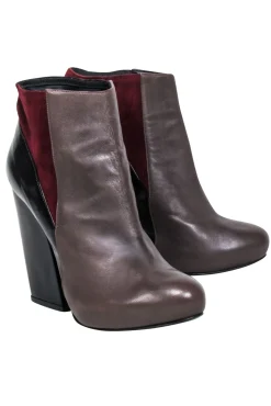 Pierre Hardy - Brown, Black & Maroon Color Block Heeled Booties Sz 8