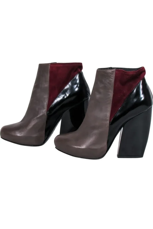 Pierre Hardy - Brown, Black & Maroon Color Block Heeled Booties Sz 8