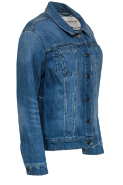 Pilcro and the Letterpress by Anthropologie - Blue Jean Floral Embroidered "Amore" Jacket Sz M
