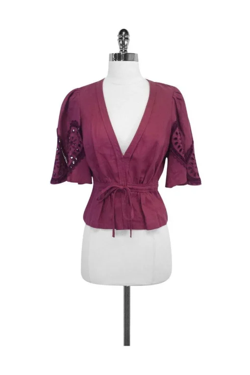 Plenty by Tracy Reese - Maroon Linen Top Sz 4