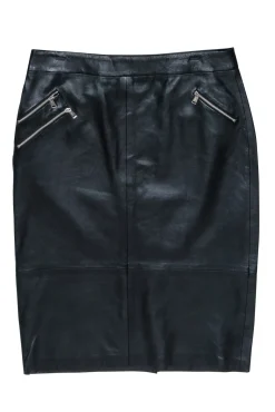 Polo Ralph Lauren - Black Leather  Pencil Skirt w/ Zippers Sz 10