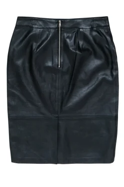 Polo Ralph Lauren - Black Leather  Pencil Skirt w/ Zippers Sz 10