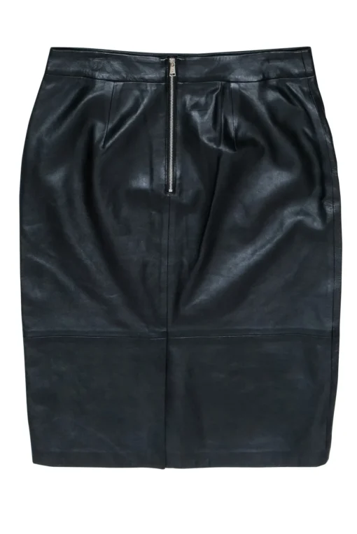Polo Ralph Lauren - Black Leather  Pencil Skirt w/ Zippers Sz 10