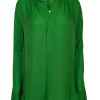 Polo Ralph Lauren - Green Long Sleeve Silk Notch Neckline Top Sz XS