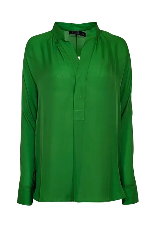 Polo Ralph Lauren - Green Long Sleeve Silk Notch Neckline Top Sz XS