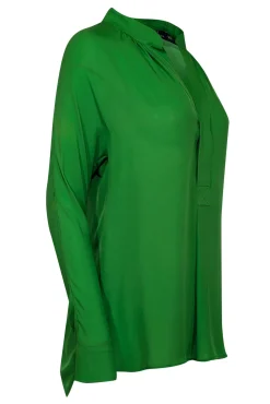 Polo Ralph Lauren - Green Long Sleeve Silk Notch Neckline Top Sz XS