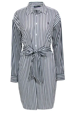 Polo Ralph Lauren - White & Black Striped Belted Shirtdress Sz 14