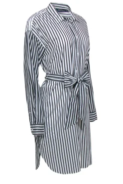 Polo Ralph Lauren - White & Black Striped Belted Shirtdress Sz 14