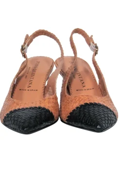 Pons Quintana - Brown & Black Woven Leather Slingback Pumps Sz 6.5