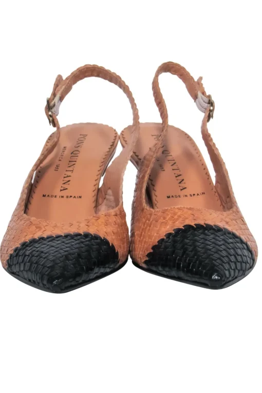 Pons Quintana - Brown & Black Woven Leather Slingback Pumps Sz 6.5