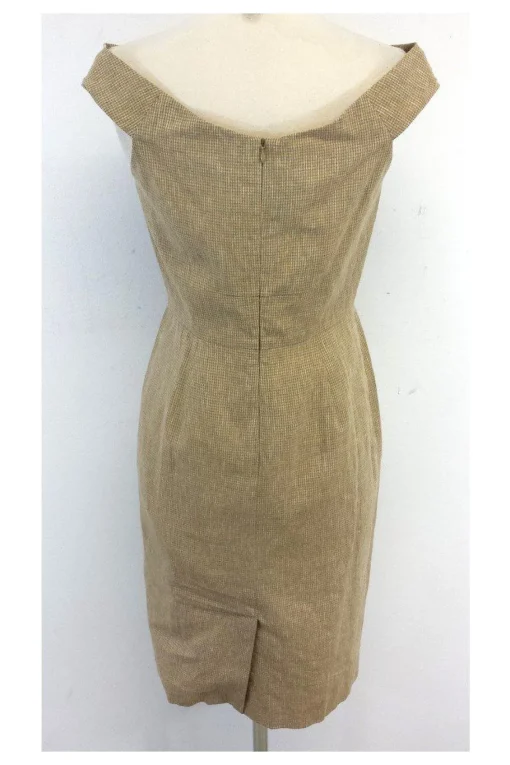 Ports 1961 - Light Brown & Orange Gingham Cotton Dress Sz 4