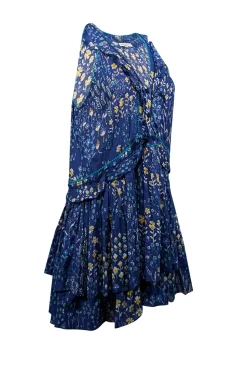Poupette St Barth - Blue w/ Multicolor Floral Print Ruffled Mini Dress Sz S