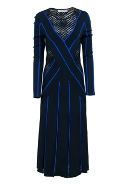 Prabal Gurung - Blue Knit Maxi Dress w/ Netted Accents Sz M