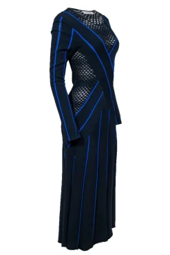Prabal Gurung - Blue Knit Maxi Dress w/ Netted Accents Sz M