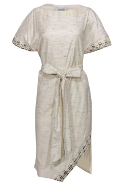 Prabal Gurung - Cream Space Dye Midi Dress w/ Snakeskin Trim Sz 10
