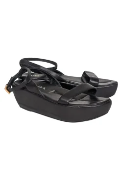 Prada - Black Leather Platform Strappy Sandals Sz 6