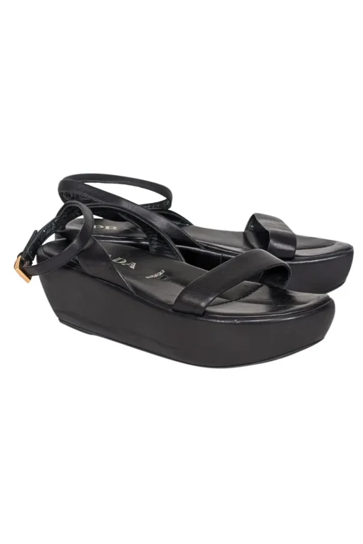 Prada - Black Leather Platform Strappy Sandals Sz 6