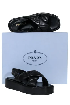 Prada - Black Leather Puff Strappy Sandals Sz 8