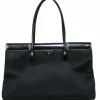 Prada - Black Nylon & Leather Hinge-Style Tote Bag