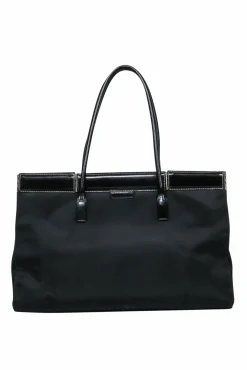 Prada - Black Nylon & Leather Hinge-Style Tote Bag