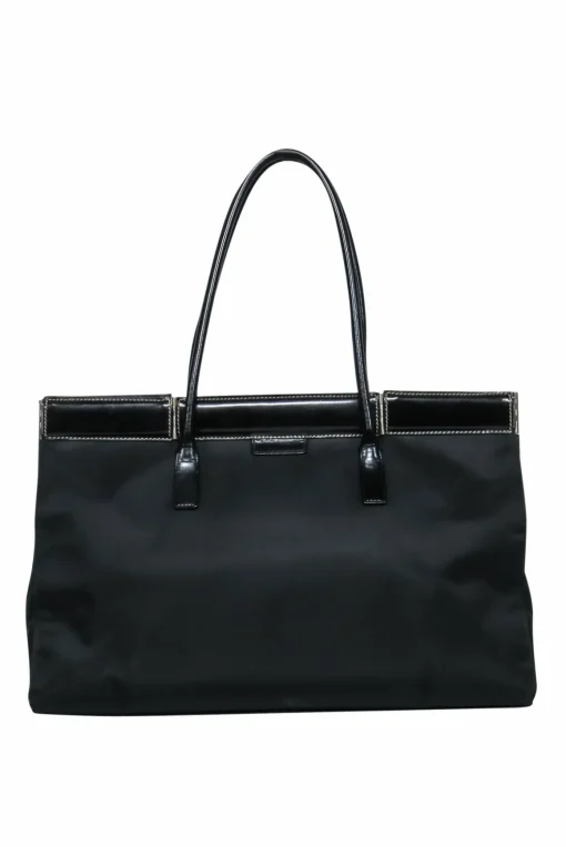 Prada - Black Nylon & Leather Hinge-Style Tote Bag