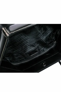 Prada - Black Nylon & Leather Hinge-Style Tote Bag
