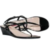 Prada - Black Patent Leather T-Strap Wedge Sandals w/ Ankle Strap Sz 6.5