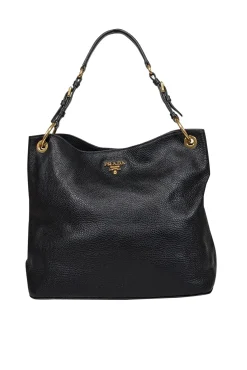 Prada - Black Pebbled Leather Shoulder Bag