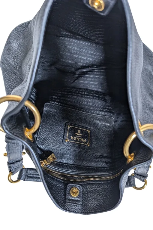 Prada - Black Pebbled Leather Shoulder Bag