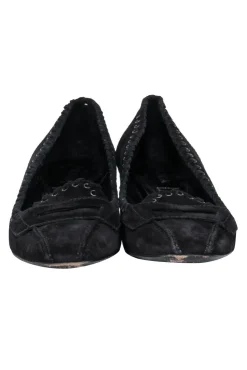 Prada - Black Suede Block Heel Loafers w/ Eyelet Lace-Up Trim Sz 9.5