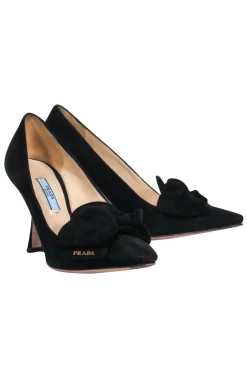 Prada - Black Suede Knotted Bow Pointed Toe Heels Sz 6