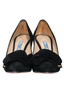 Prada - Black Suede Knotted Bow Pointed Toe Heels Sz 6