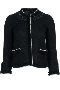 Prada - Black Tweed Embellished Jacket Sz 4