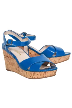 Prada - Blue Patent Leather Cork Wedges Sz 9
