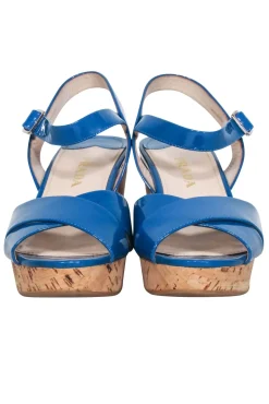 Prada - Blue Patent Leather Cork Wedges Sz 9