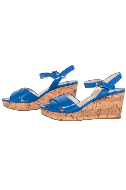 Prada - Blue Patent Leather Cork Wedges Sz 9