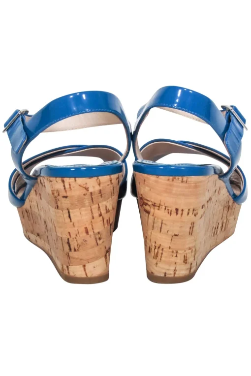 Prada - Blue Patent Leather Cork Wedges Sz 9