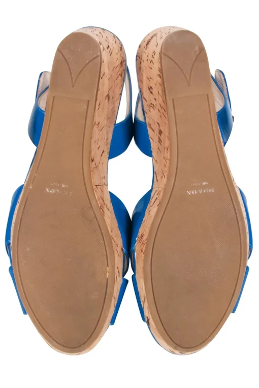 Prada - Blue Patent Leather Cork Wedges Sz 9