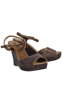 Prada - Dark Gold Textured Platform Wedges Sz 8