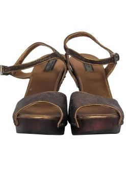 Prada - Dark Gold Textured Platform Wedges Sz 8