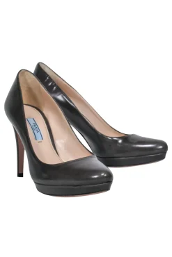 Prada - Dark Gunmetal Gray Patent Leather Pumps Sz 7