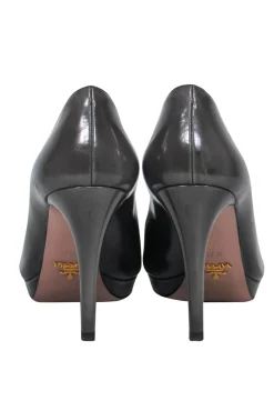 Prada - Dark Gunmetal Gray Patent Leather Pumps Sz 7