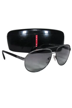 Prada - Grey Gunmetal Aviator Sunglasses