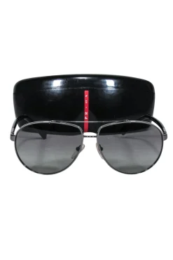 Prada - Grey Gunmetal Aviator Sunglasses